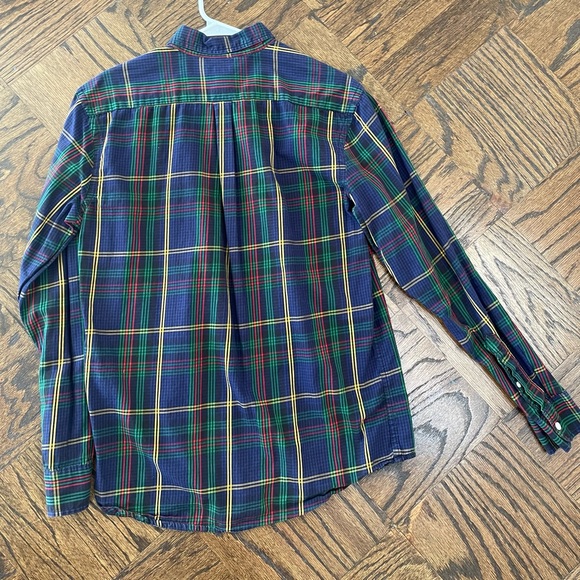 Gap Men’s Button Down Shirt Navy Blue/Red/Green/Yellow, Medium Tartan Plaid - Picture 3 of 3